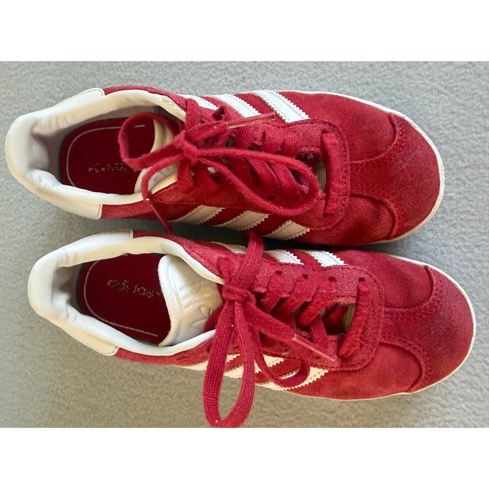Adidas Gazelle Kids Sneakers Red Suede White Stripes size 13 toddler - Picture 4 of 7